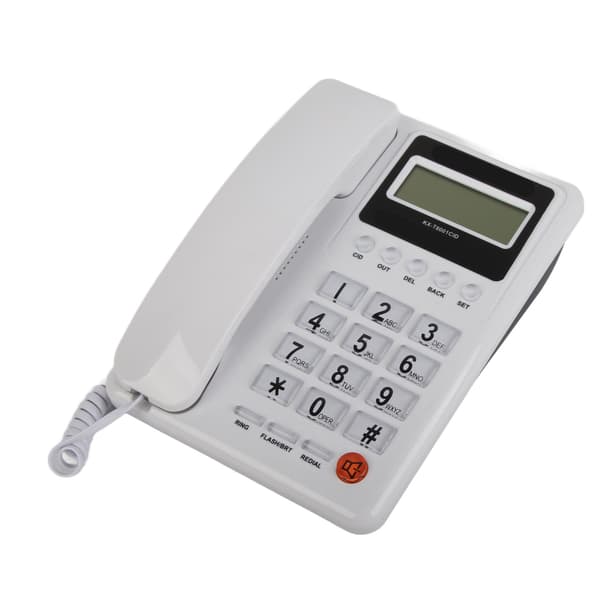 Fast Telefon med Sladd och LCD-Skärm med Nummerpresentation, Vit