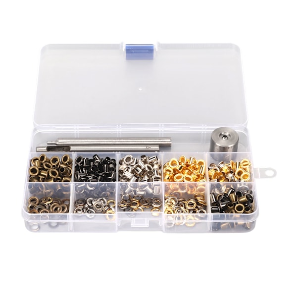 Metallisk öljett-kit för reparation med 280 set 4 mm öljett-öljetter i 4 färger och 3-delad installationsverktygssats