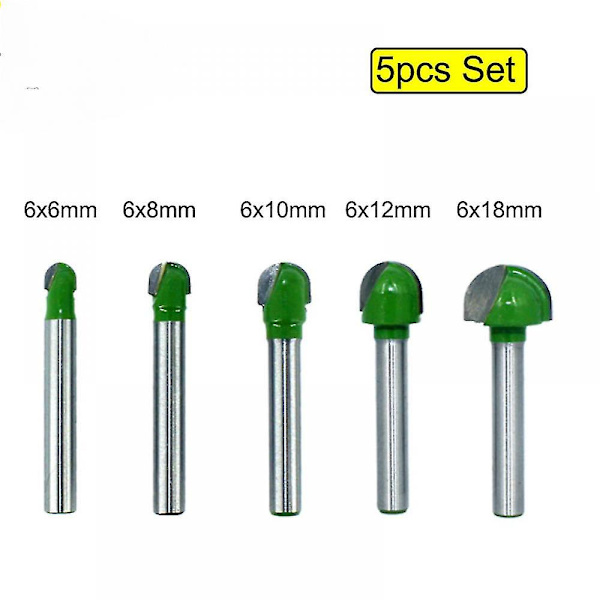 5 st 6mm Kulnäsa Router Bit Set Rund Box Solid Carbide Radie