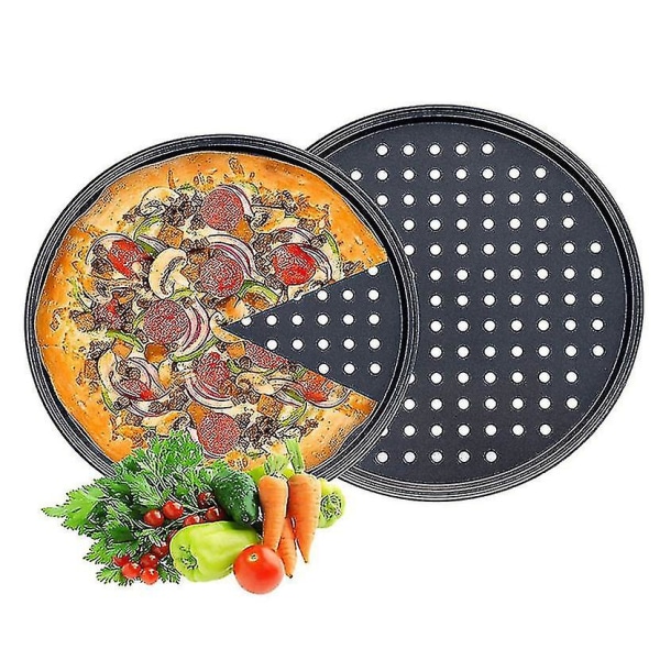 32 cm pizzabakke, pizzasæt non-stick pizzabageplade med huller, kulstål, sprød bakke, rund