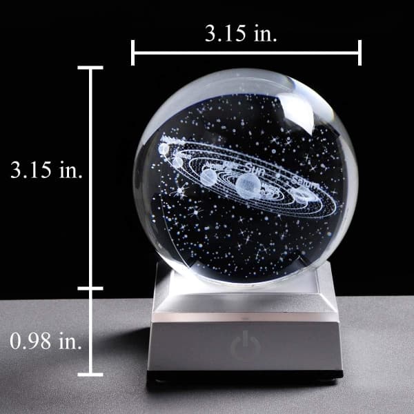 【DENGTU】3,15 tommer (80 mm) Solsystem Krystalkugle 3D Solsystem Planeter Model Globus med LED-base Hjem Dekorativ Pynt Astronomi Gaver (Sølvbase)