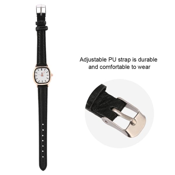 Analog Quartz Damklocka Svart PU Armband Vit Urtavla