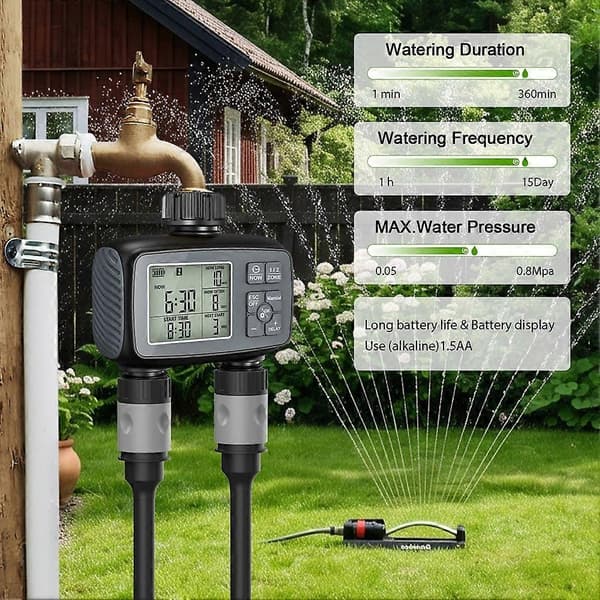 Vandersprinkler Timer 2 Zoner Programmerbar Vandtimer til Haveslange Automatisk Vandingssystem til Gårdsplæne