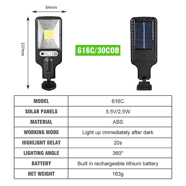 Nytt utomhussolgataljus vattentät sensor trädgårdsljus 616C solar streetlights 30COB