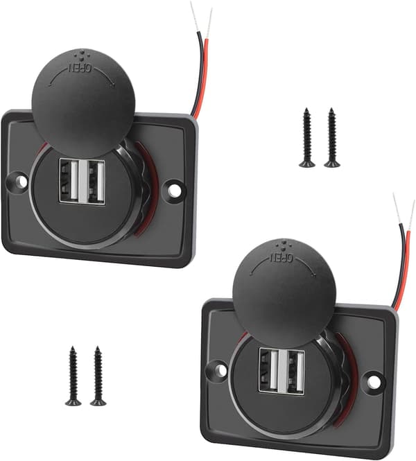 12V USB-stik, 12V USB-port Dobbelt USB 12V Autocamperstik, 3.1A USB-billader, Bil USB-oplader til Bil Bus Autocamper Båd (2 stk)