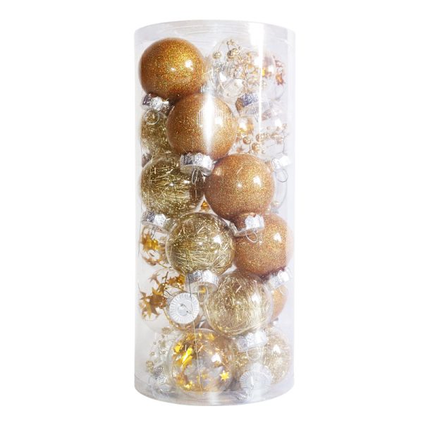 Juldekor 6 cm/24 färgade Transparent Ball Set för husdjur Gold