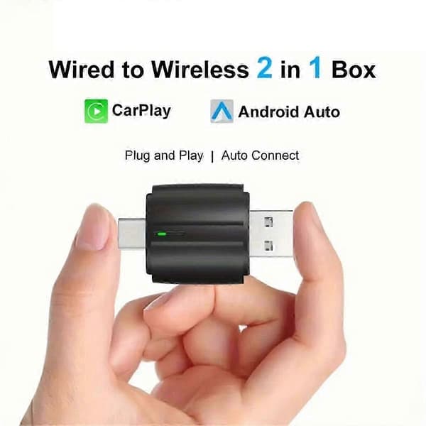 [DT] Trådløs CarPlay & Android Auto-adapter 2-i-1 USB-A & USB-C WiFi6 for biler