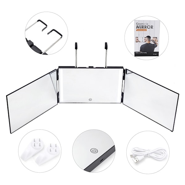3Way Mirror Trifold Mirror Self Hairdressing Mirror Hårklippningsverktyg Green with Led