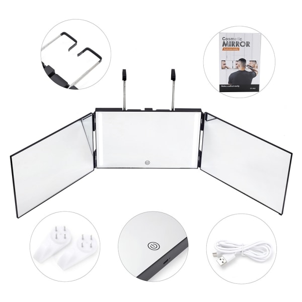 3Way Mirror Trifold Mirror Self Hairdressing Mirror Hårklippningsverktyg white without Led