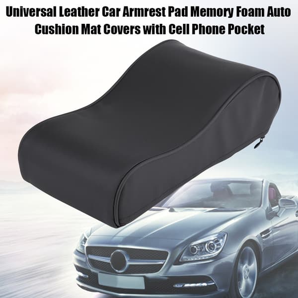 Universal læder bil armlæns pude Memory Foam auto pudemåtter med mobillomme