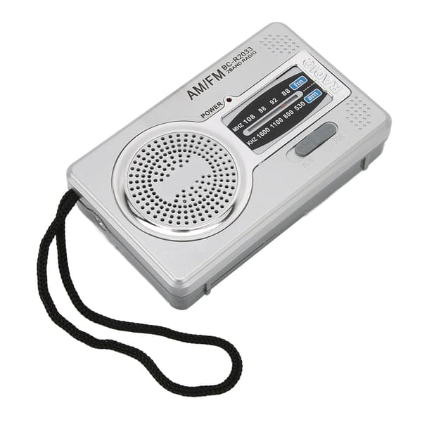 Taskukokoinen Mini AM FM Transistoriradio Kaiutin Kuulokeliitäntä Hopeanharmaa
