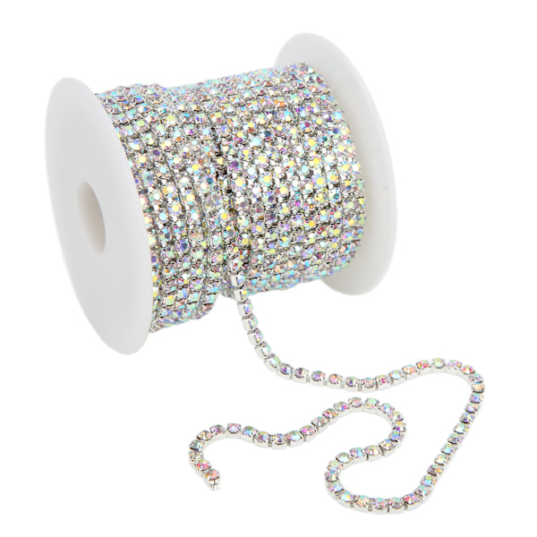 Fargerik Rhinestone Trim: 10 meter, 3mm, Sølv Bak AB Farge for DIY Håndverk, Klær Dekorasjon, Gaver