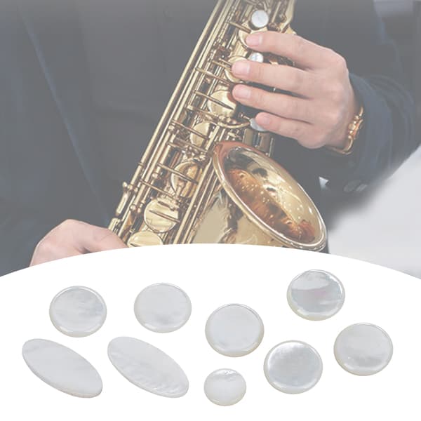 9 stk. hvite saksofon-tastknapper, musikkinstrumenttilbehør