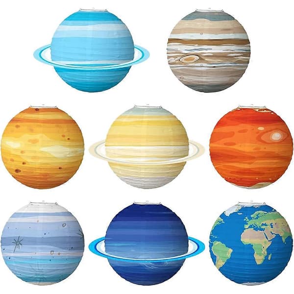 8 stk. Planetdekorasjoner Rom Papirlanterne Planeter Lanterner Ytre rom Festdekorasjon