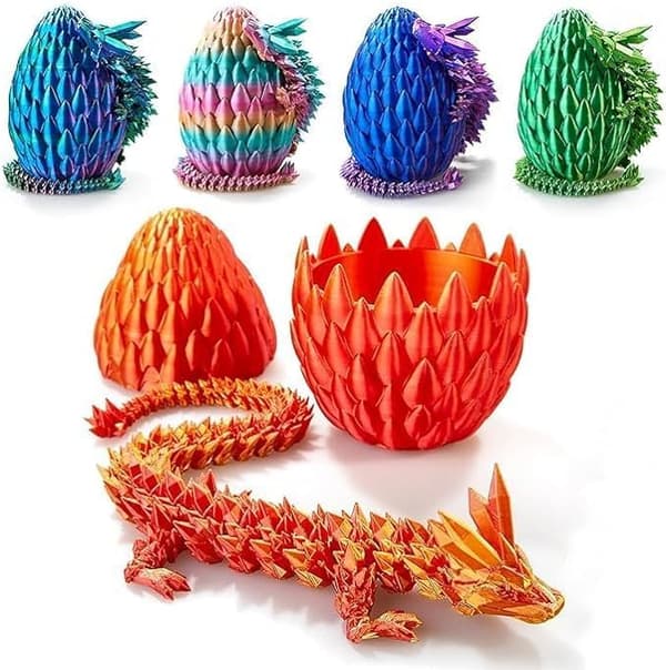 3D-printet drageegg, krystalldragon i drageegg, overraskelsesegg, artikulert drage, gave til gutter og jenter Laser Red