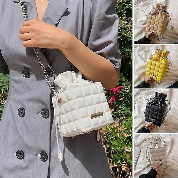 Mini Box Shape Pu Leather Crossbody Bag For Women Chain Drawstring Shoulder Bag