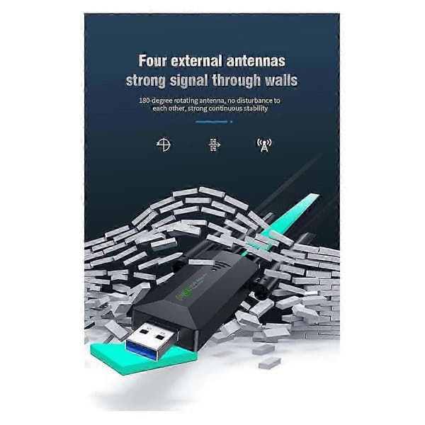 1200 Mbps Dual Band USB Wifi Adapter 2.4GHz 5GHz WiFi med 4 antenner til PC Mini Computer 600 Mbps Netværk