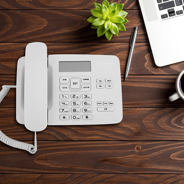 Dubbelt system Hemmakontor Telefon med LCD Kalenderdisplay Vit