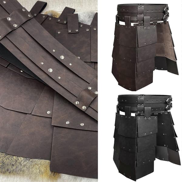 Middelalder Cosplay Lårbeskytter Skørt Læder Bredt Bælte Lår Rustning til Mænd, Halloween Middelalder Kostume Tilbehør Sort Black