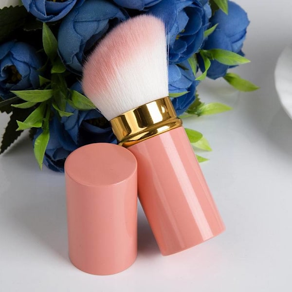 Högkvalitativt bärbart mini-infällbart sminkverktyg för rougeborste Pink oblique brush