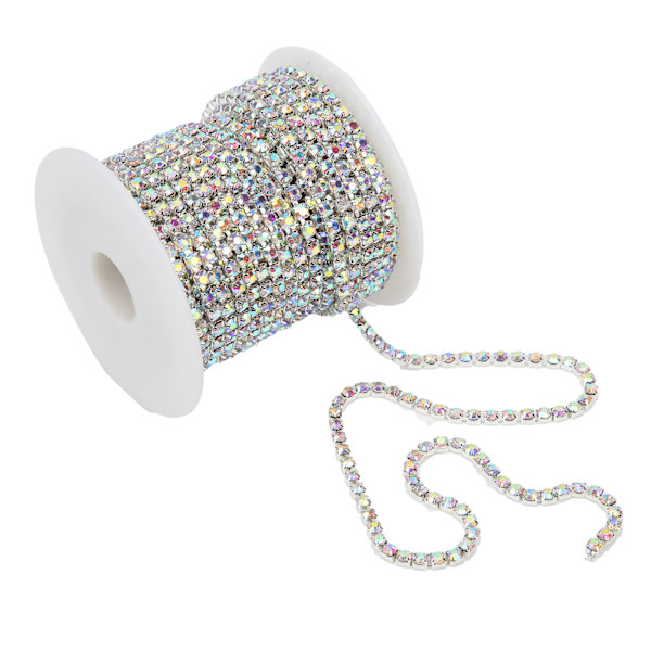 Fargerik Rhinestone Trim: 10 meter, 3mm, Sølv Bak AB Farge for DIY Håndverk, Klær Dekorasjon, Gaver