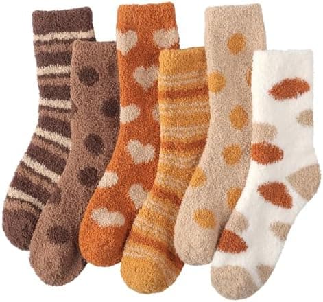 ILovDaisy Bløde Sengestrømper til Kvinder og Piger 5/6 Par, Varme Fleece Halloween Strømper til Damer, Hyggelige Fluffy Strømper til Valentinsdag