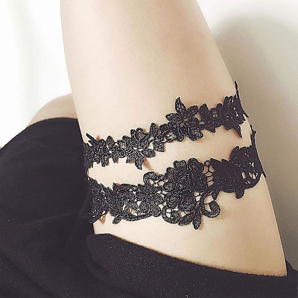 2 st Bröllopsspets Trim Bröllop Brud Strumpeband black