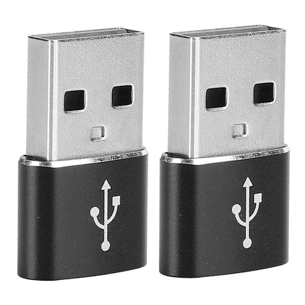2 st Aluminiumlegering Typ C till USB Adapter Laddningssynkronisering Dataöverföring Svart