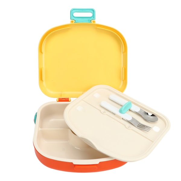 Gul Bento Lunchbox med Separata Fack i ABS, Spänne, Läckagesäker Design, Luftventil, Värmebeständig, Inkluderar Sked och Gaffel Yellow