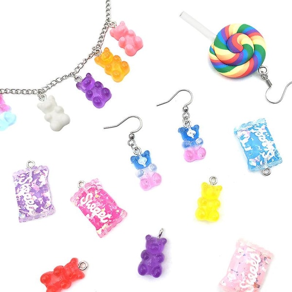 32 stk Fargerike Gummy Bear Charms Anheng Resin Bear Nøkkelringer Gjør-det-selv-smykker Halskjede Tilbehør