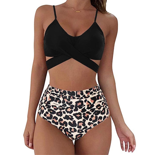 Omlottbikiniset för damer (svart leopardtryck) XL