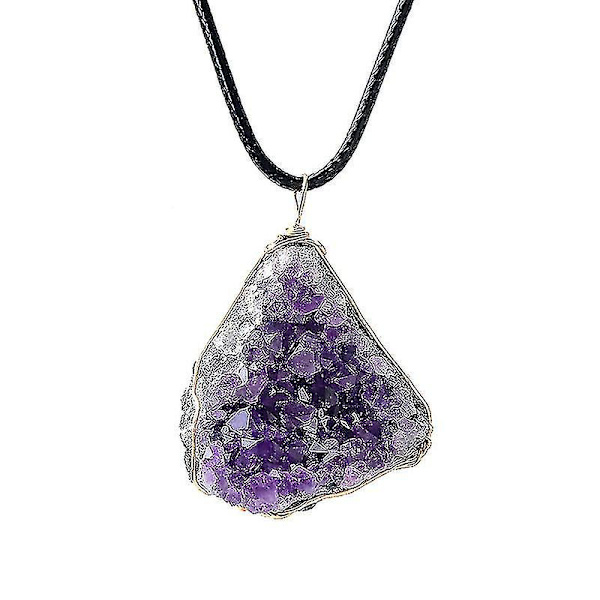 Ametist Cluster Stone Halsband Raw Crystals Heal Stone hänge