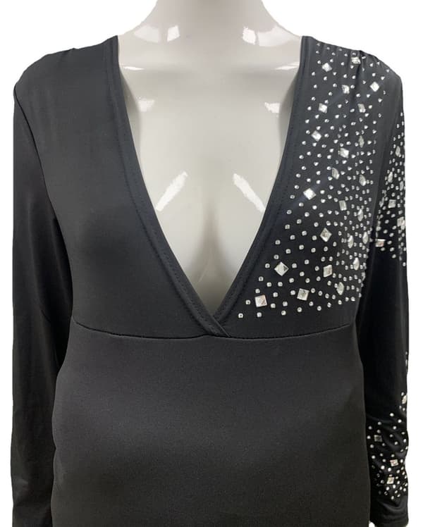 Langærmet V-hals Rhinestone Maxi Kjole til Gravide (Sort-XL)