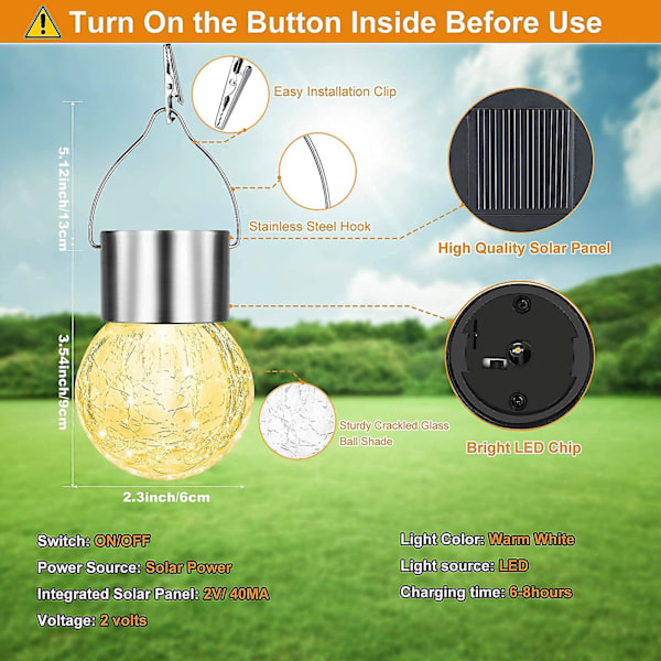4st Utomhushängande Solar Lights, Crackle Globe Lights Warm White