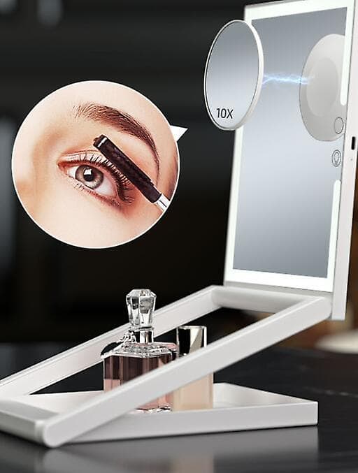 Løftende og foldbart LED makeup spejl genopfyldningsspejl White