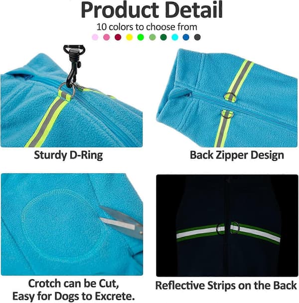 【DENGTU】Polarfleecejakke til hunde, heldragt, hundedragt med D-ring, reflekterende heldragt Blue