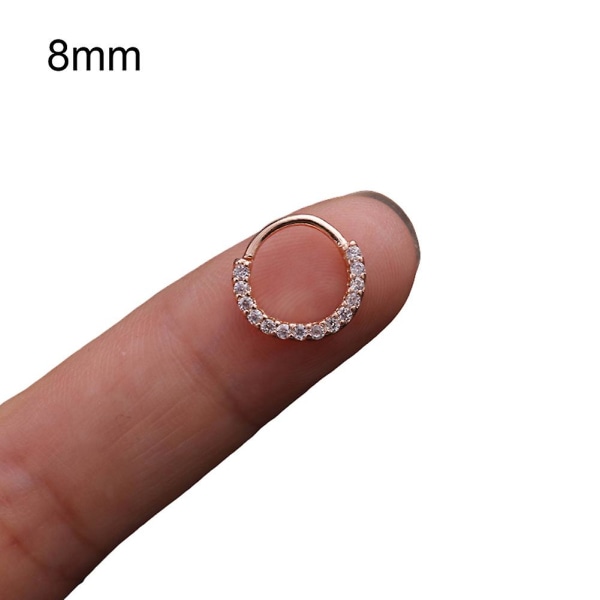 1st Kvinnor Cubic Zirconia Inlagd Hoop Nose Ring Huggie Örhänge rose gold 10mm