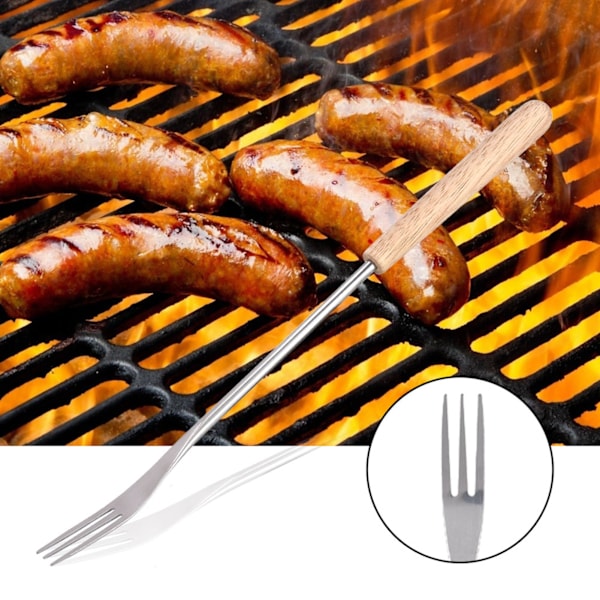 26,5 cm Grillgaffelspyd med trehåndtak for camping og piknik