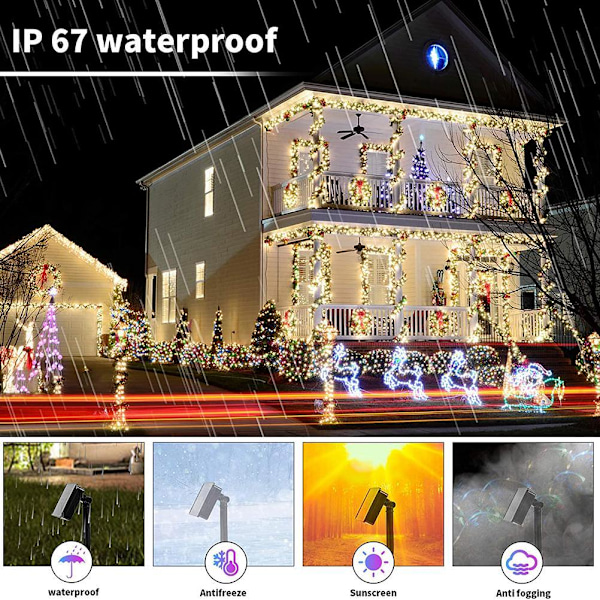 12 meter Solcelledrevet LED Lysslange med 100 Fargeskiftende LED, 8 Moduser, Vanntett Lyslist