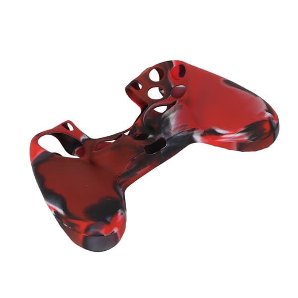 PS4 Controller Silikonfodral Halkfritt Skyddande Greppskydd med 1 Par Tumgrepp Kamouflage Röd