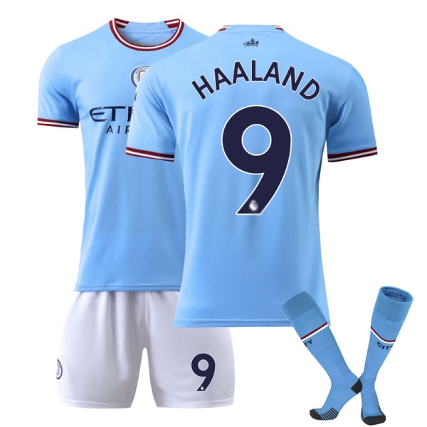 2022-2023 Manchester City hjemmefotballtrøye nr. 9 Haaland Kids 24(130-140CM)