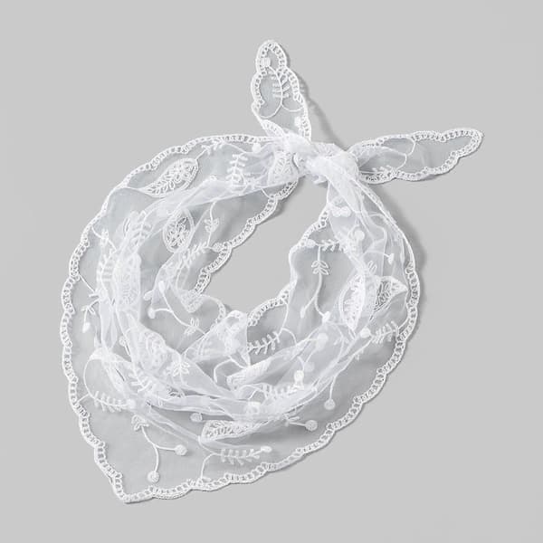 Multifunksjonelt blondeskjerf, hodeplagg eller håndleddsdekor for damer, mykt polyesterhodeplagg, elegant hårtilbehør, hvit[dt] White