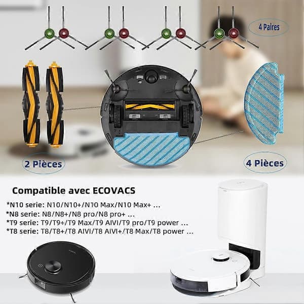 Reservedeler til Ecovacs DEEBOT N10+/N10 Plus, OZMO N8+/N8 Pro+ tilbehørssett, T8+/T8 AIVI+/T9+ tilbehørssett