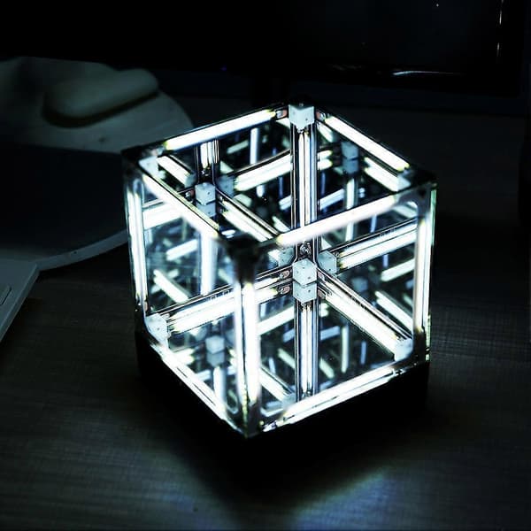 Hypercube LED-boks DIY Trådløs Bordlampe Figur Utstillingsmonter 4D-boks Avgrunnstunnelpynt Hvitt Lys
