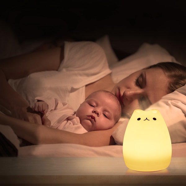 Søt Katte Nattlampe: Myk Silikonlampe med Trykkontroll, Perfekt for Avslapning og Dekompresjon