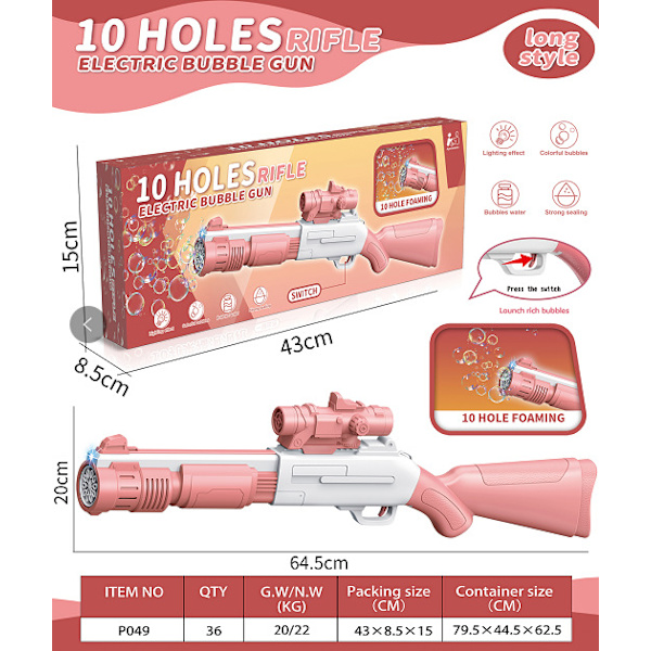 Bubble Machine 10 hål 69 hål Laifu Gatling Bubble Gun Pink Long Laifu