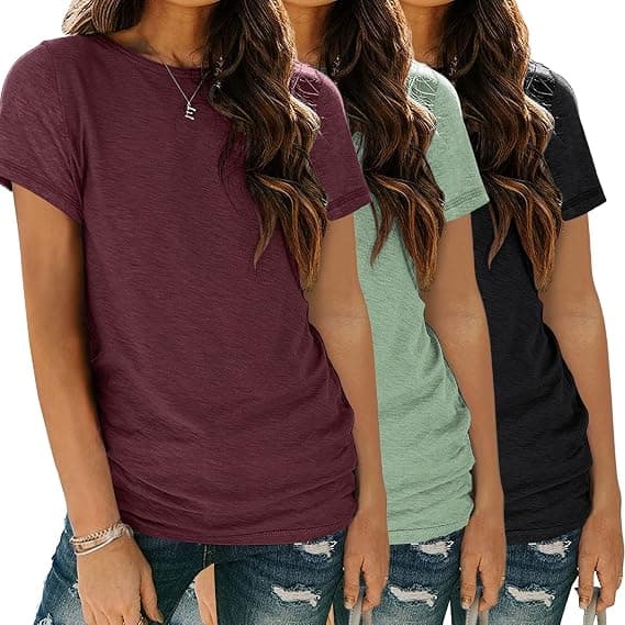 Dam 3-pack T-shirts Basic Kortärmad Rund Hals Mode Toppar Lös Passform Lättvikt Casual Sommarkläder 2024