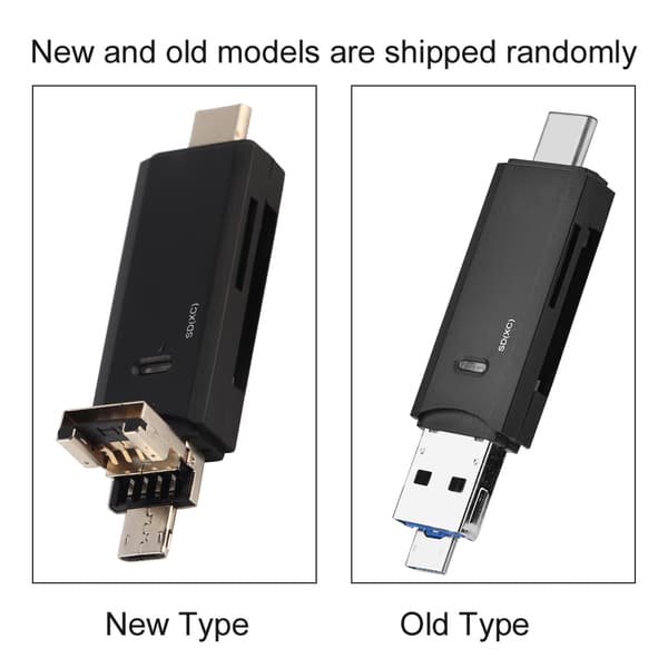 3-in-1 Type C Micro USB OTG -muistikortinlukija, musta