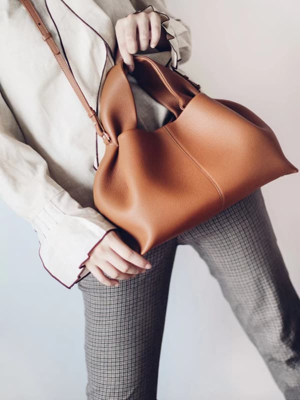 Polene Cloud Bag, Genuine Leather, Niche Crossbody Dumpling Bag, Number, Versatile Handbag/Shoulder B silverware gray