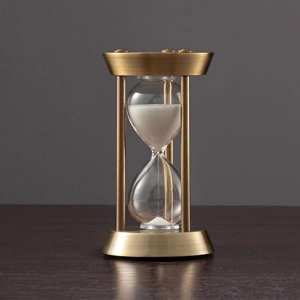 Vit metall mässing timglas sandklocka timers 10 minuter, glas sand
